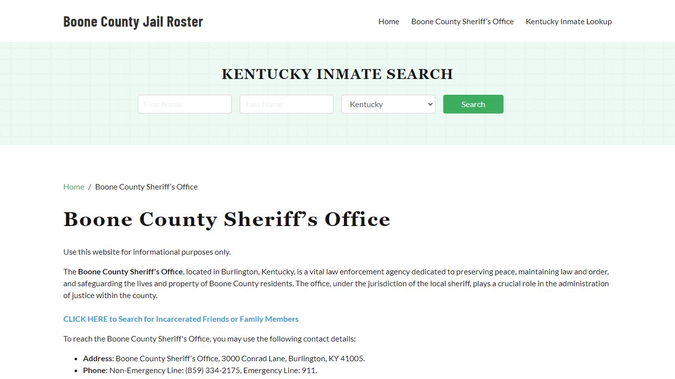 Boone County Sheriff Office, KY, Arrest Warrants Search