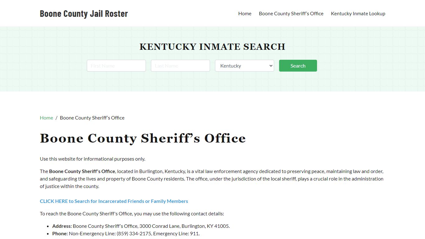 Boone County Sheriff Office, KY, Arrest Warrants Search